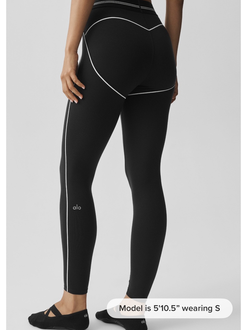 ALO Yoga Black Leggings with White Contrast Piping - Picture 2 of 4